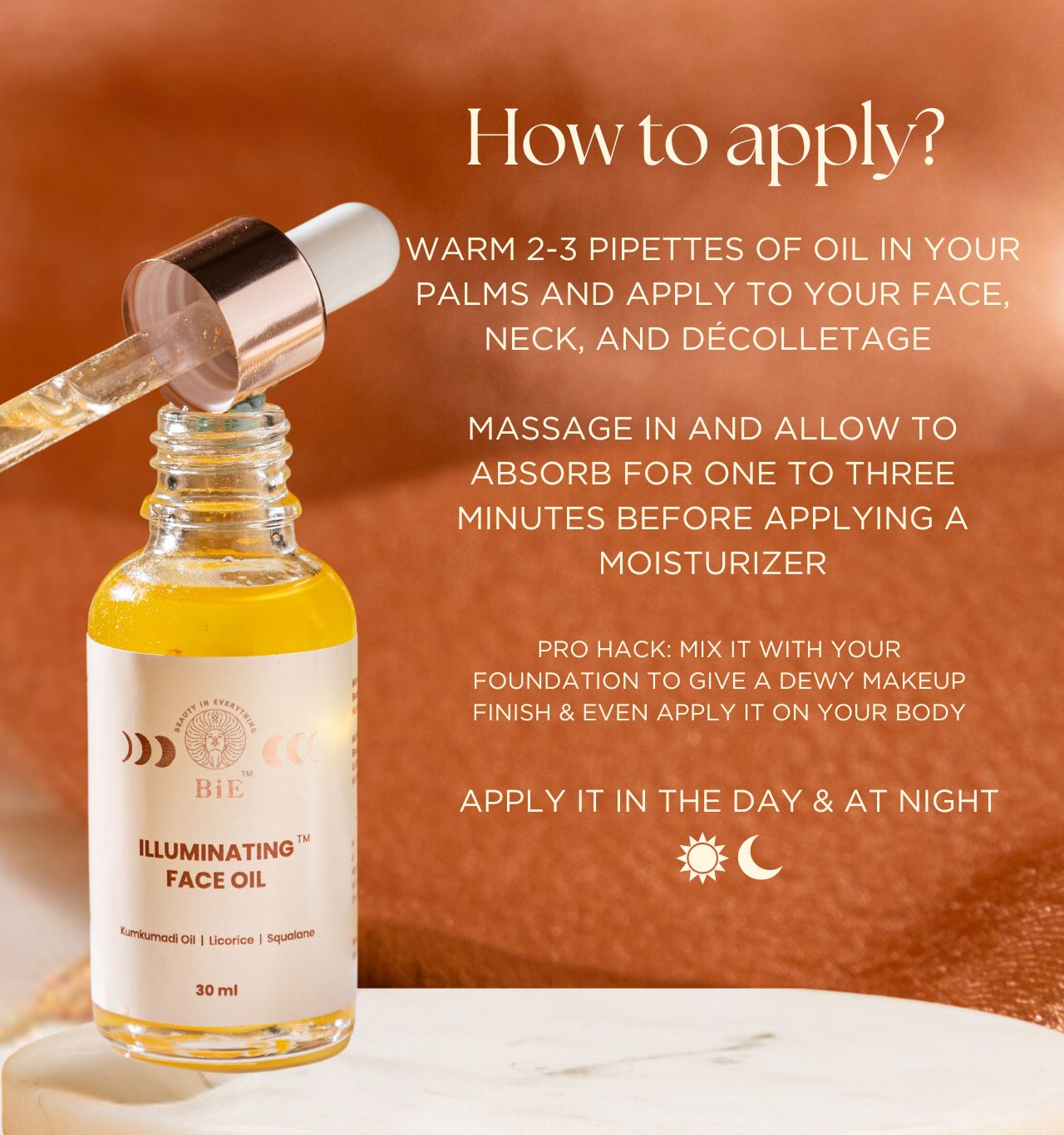 best kumkumadi oil for face, applying oil on face​, day and night skin care routine